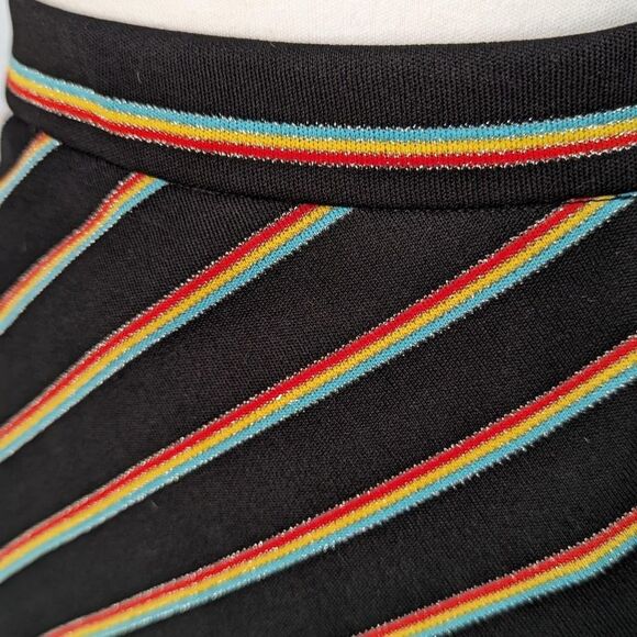 Vintage Black Striped Silver Sparkle A-Line Skirt - Picture 4 of 5
